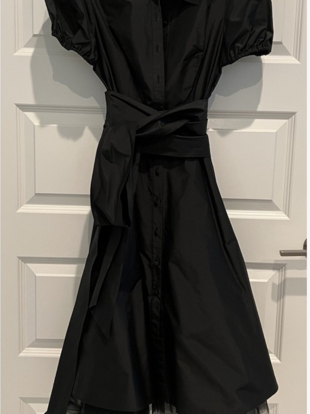 VINTAGE BCBGMaxAzria Black Button-Front Midi Dress with Self-Tie Waist